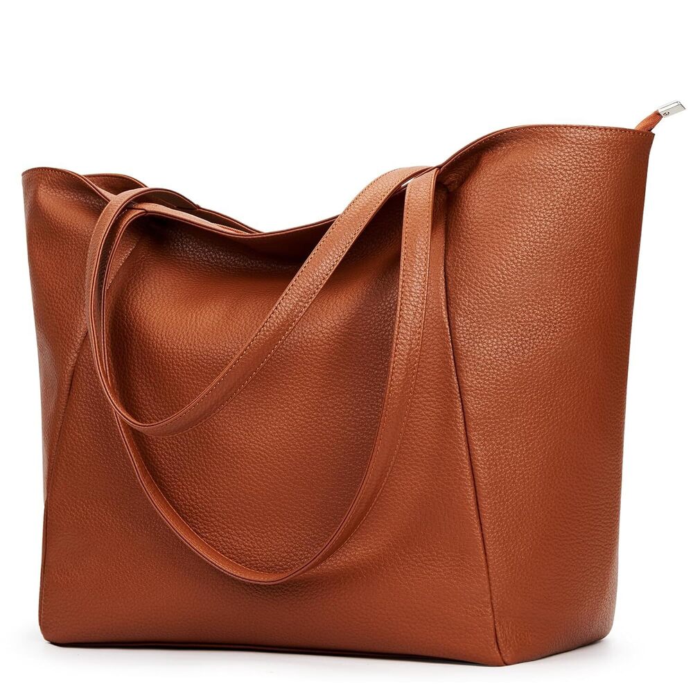 Large Tote Bag Vegan Leather Casual Zipper Work Bag Weekender Hobo for